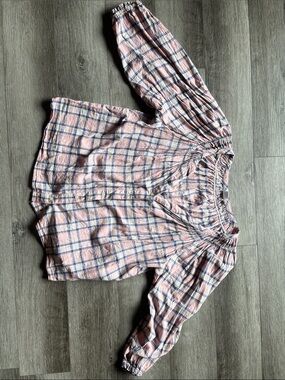 GAP Pink and Blue Plaid Peasant Blouse